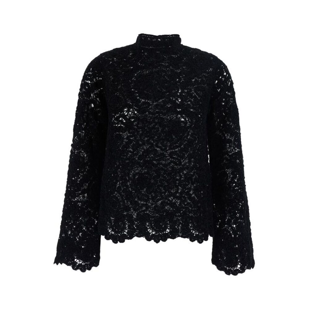 Semicouture Women Lace Pull With Lace Details And Soft Fabric, Black, Women